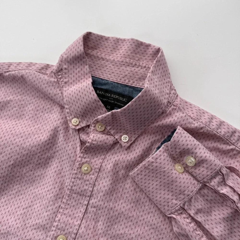 BANANA REPUBLIC Stretch Soft‎ Wash Button Down L/S Shirt Mens Medium Pink